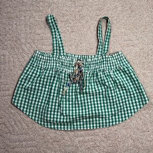 Free People Picnic Party Top XS | Green Gingham Smocked Cami Summer Cottagecore